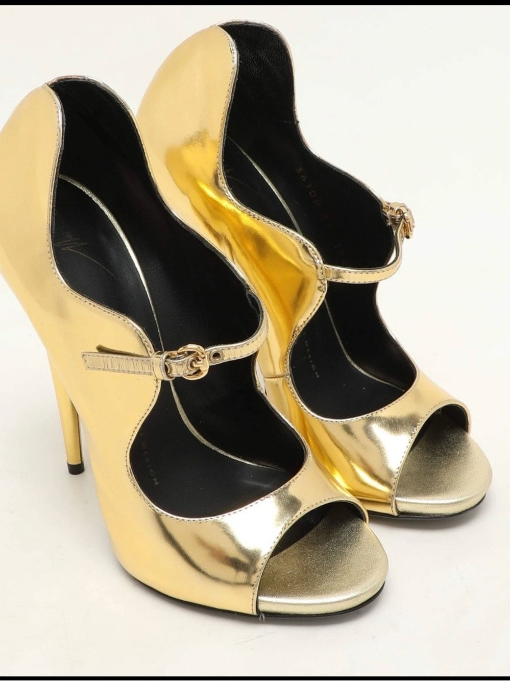 Giuseppe Zanotti Gold Metallic Peep-Toe Mary Jane Stilettos